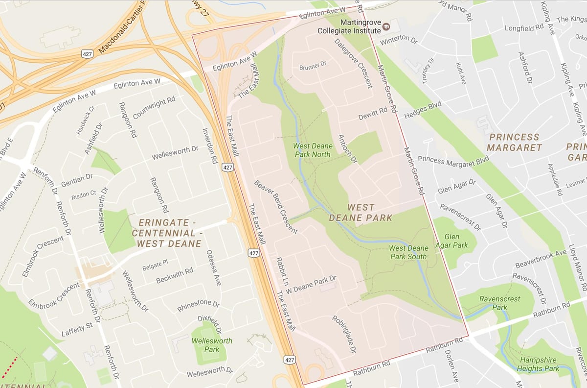 Χάρτης της Δυτικής Ντιν Park γειτονιά Τορόντο