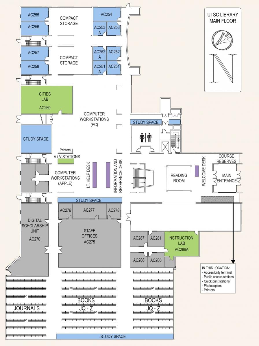 Χάρτης του university of Toronto Scarborough πανεπιστημιούπολη βιβλιοθήκη ισόγειο