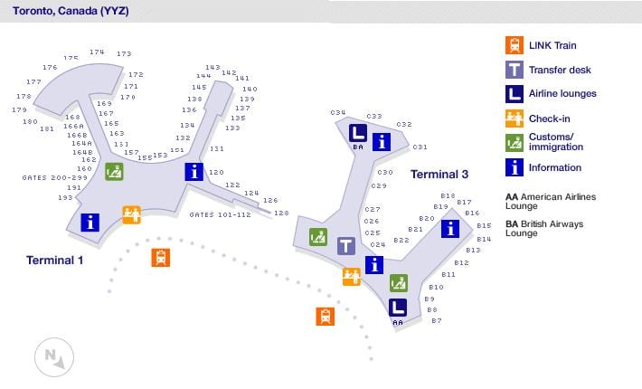 Χάρτης της Toronto airport πύλες