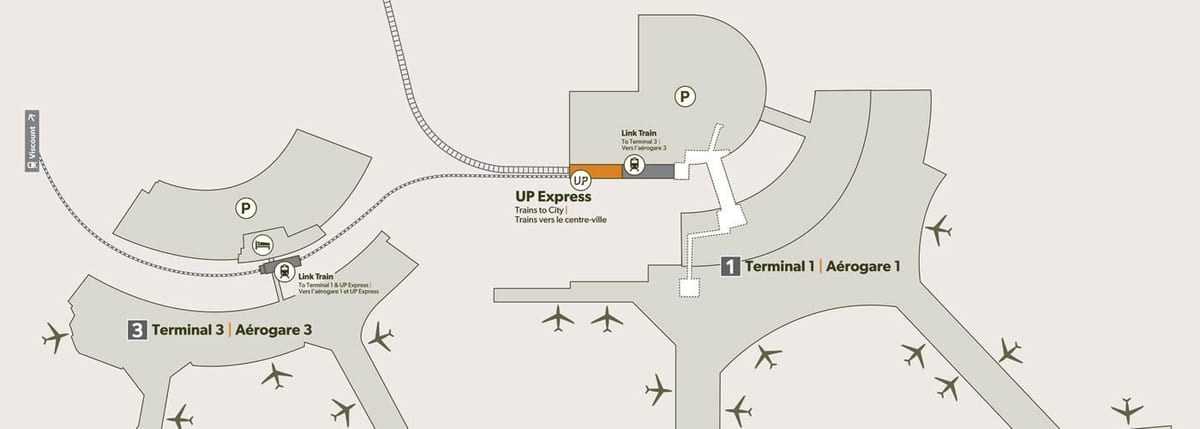 Χάρτης αεροδρόμιο Pearson σιδηροδρομικό σταθμό