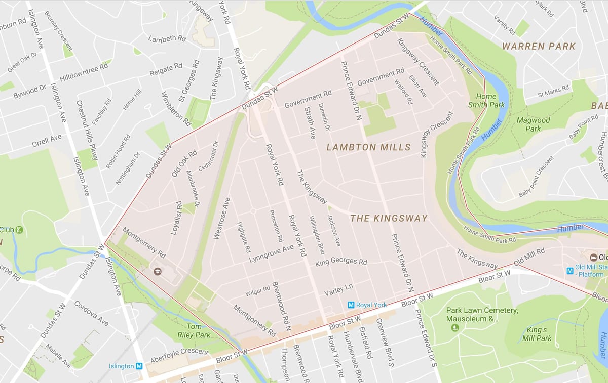Εμφάνιση χάρτη The Kingsway γειτονιά Τορόντο