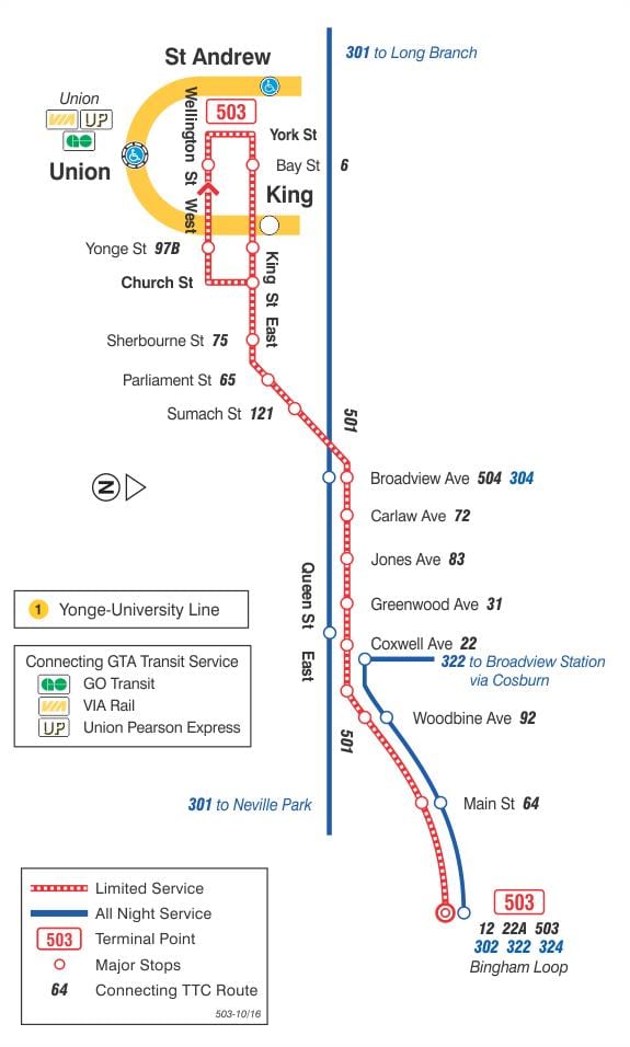 Χάρτης του τραμ της γραμμής 503 Kingston Road