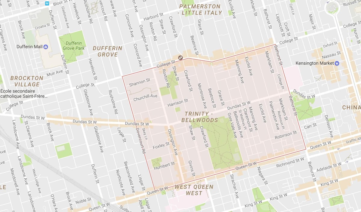 Χάρτης της Τριάδας–Bellwoods γειτονιά Τορόντο