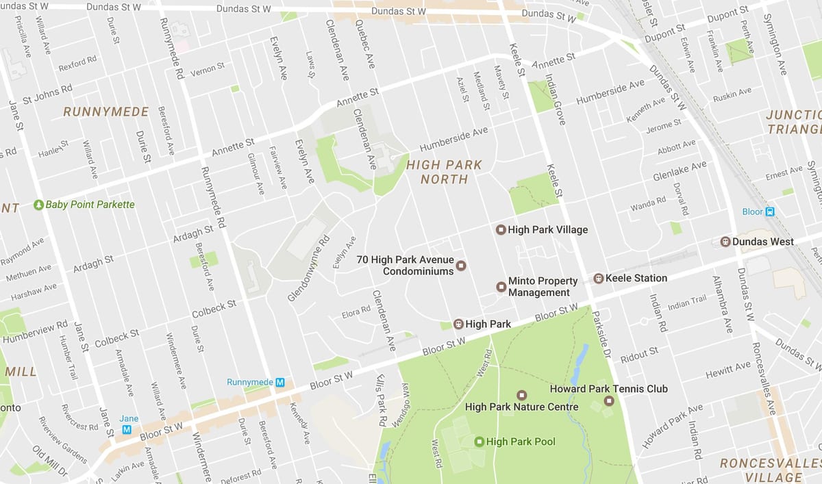 Χάρτη Υψηλής Park γειτονιά Τορόντο