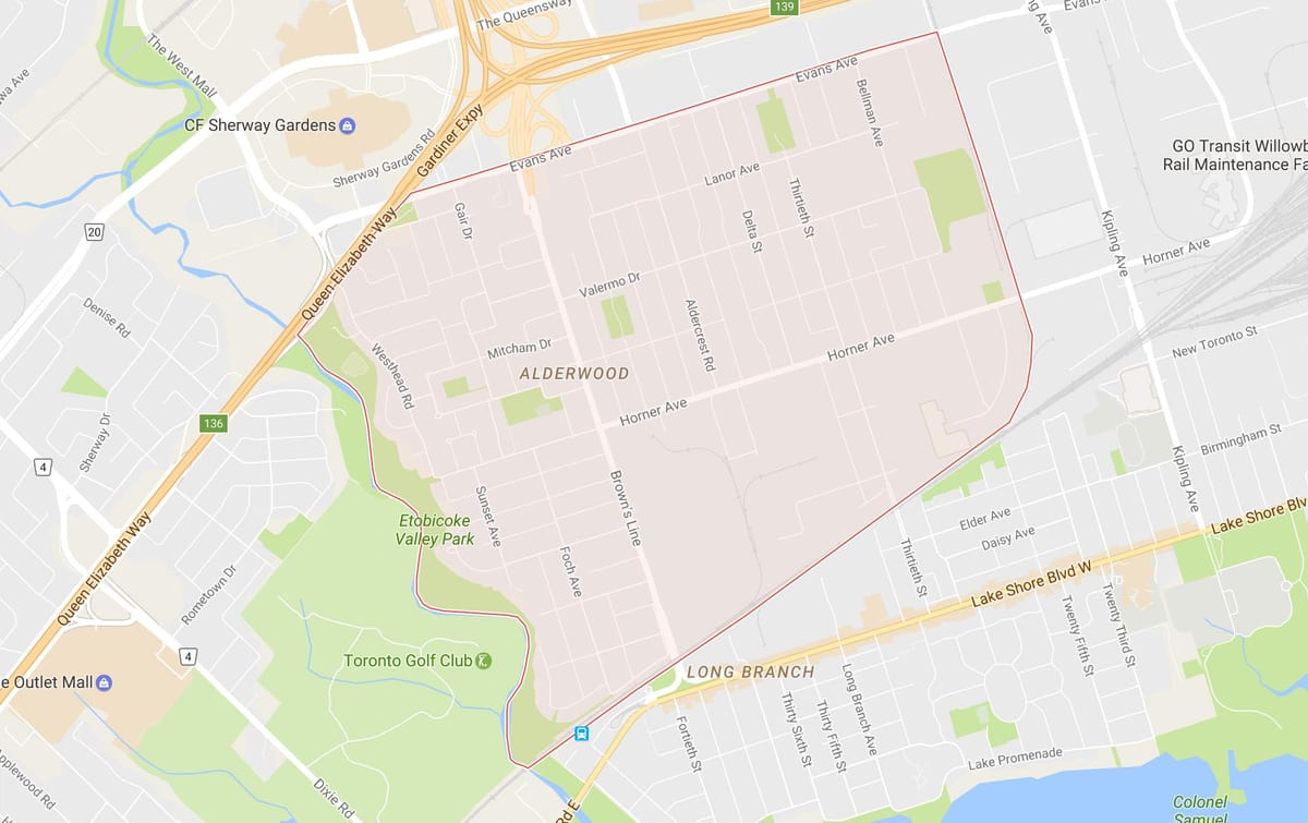 Χάρτης της Alderwood Parkview γειτονιά Τορόντο