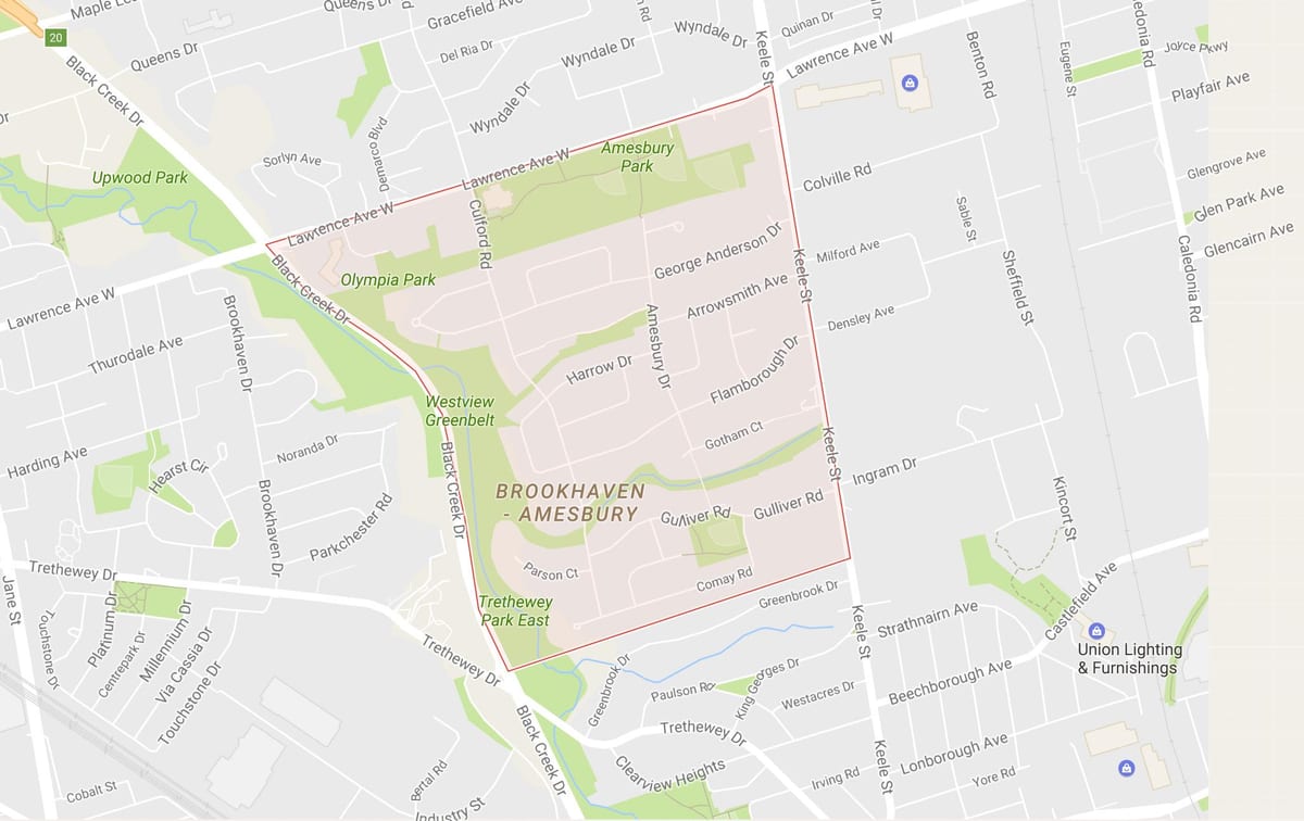 Χάρτης της Amesbury γειτονιά Τορόντο