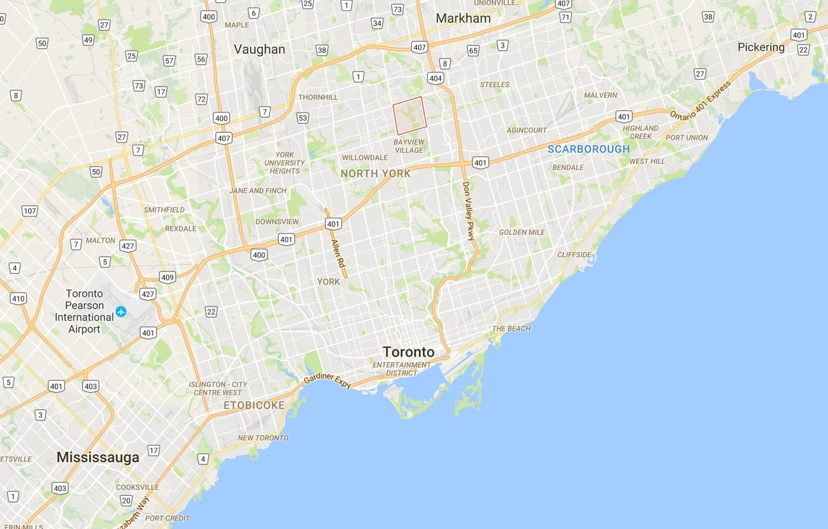 Χάρτης της Bayview Δάσος – Steeles περιοχή, Τορόντο