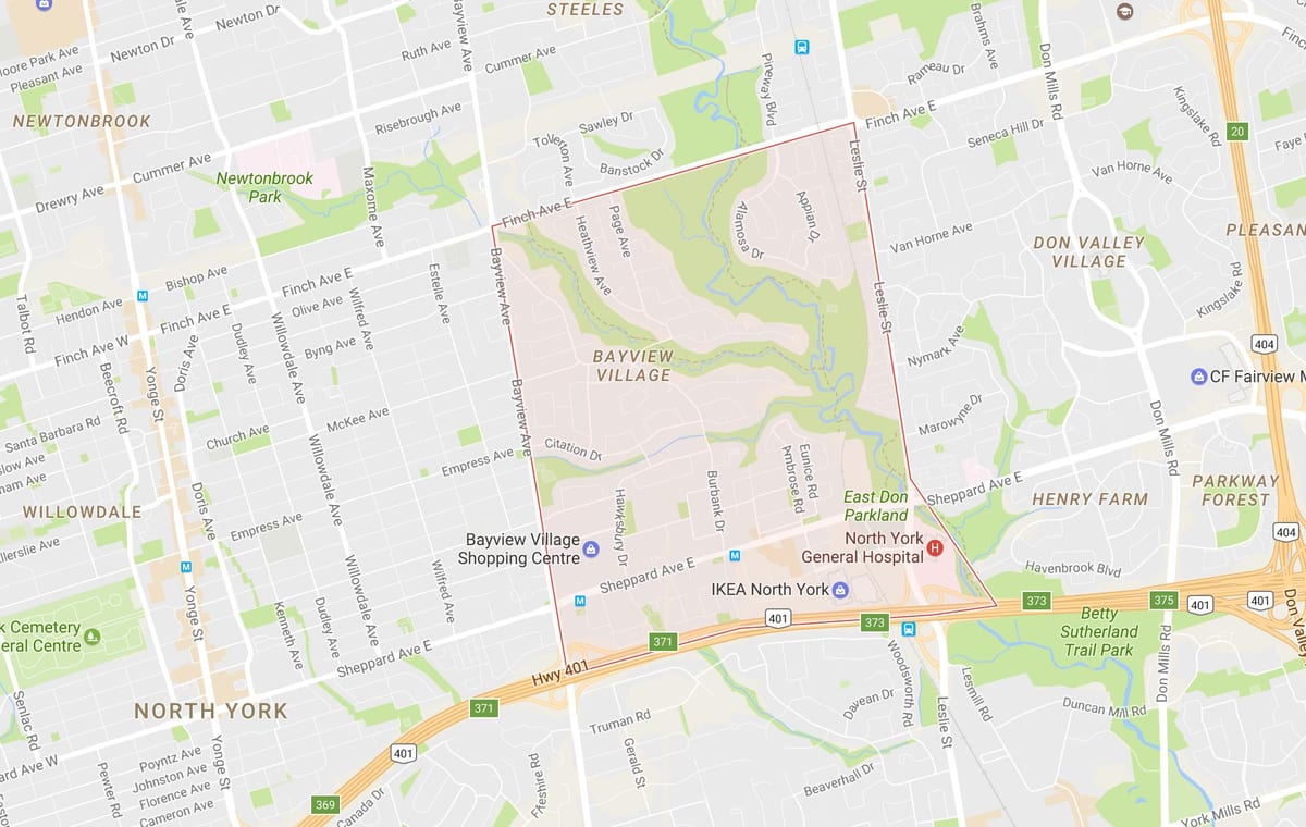 Χάρτης της Bayview Village γειτονιά Τορόντο
