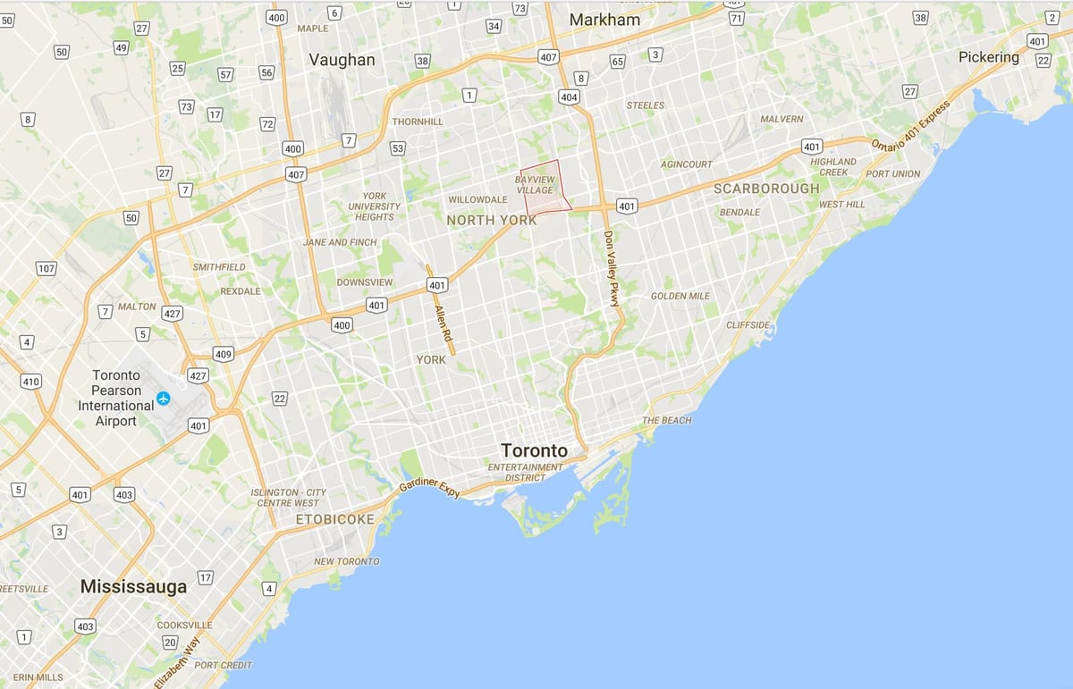 Χάρτης της Bayview Village περιοχή, Τορόντο