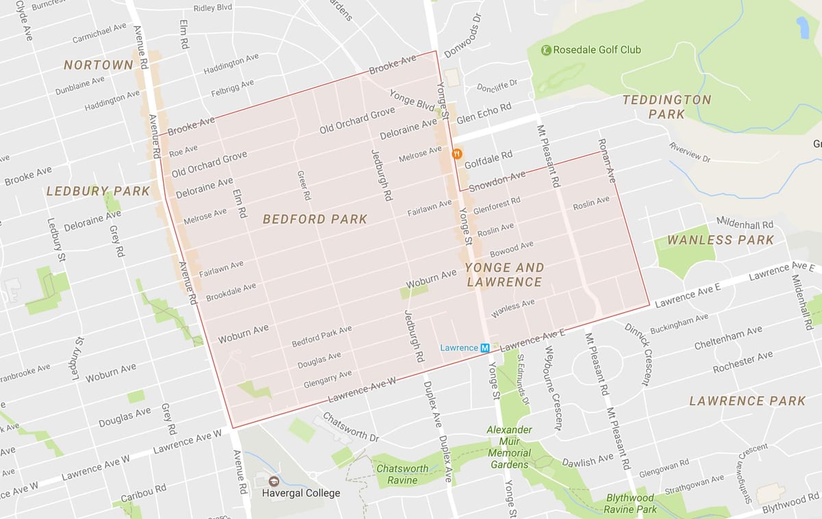 Χάρτης της Bedford Park γειτονιά Τορόντο