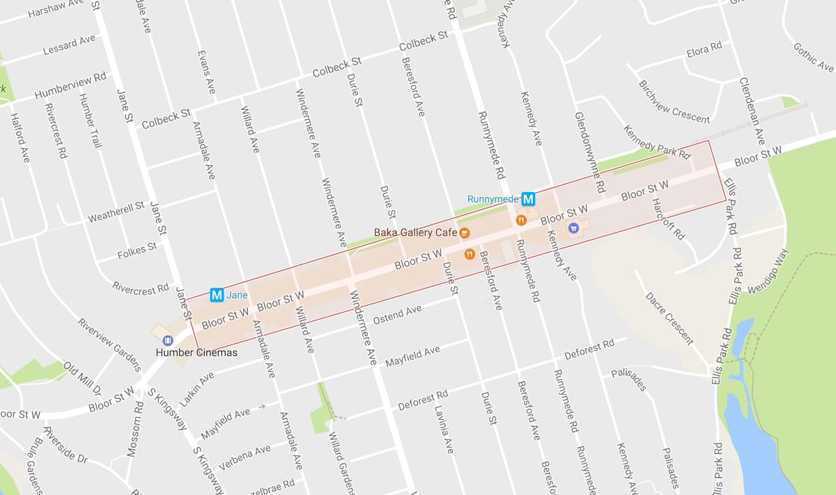 Χάρτης της Bloor West Village γειτονιά Τορόντο