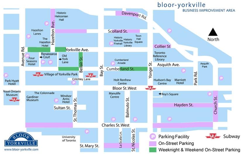 Χάρτης της Bloor Yorkville στάθμευσης
