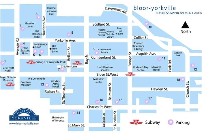 Χάρτης της Bloor Yorkville μετρό