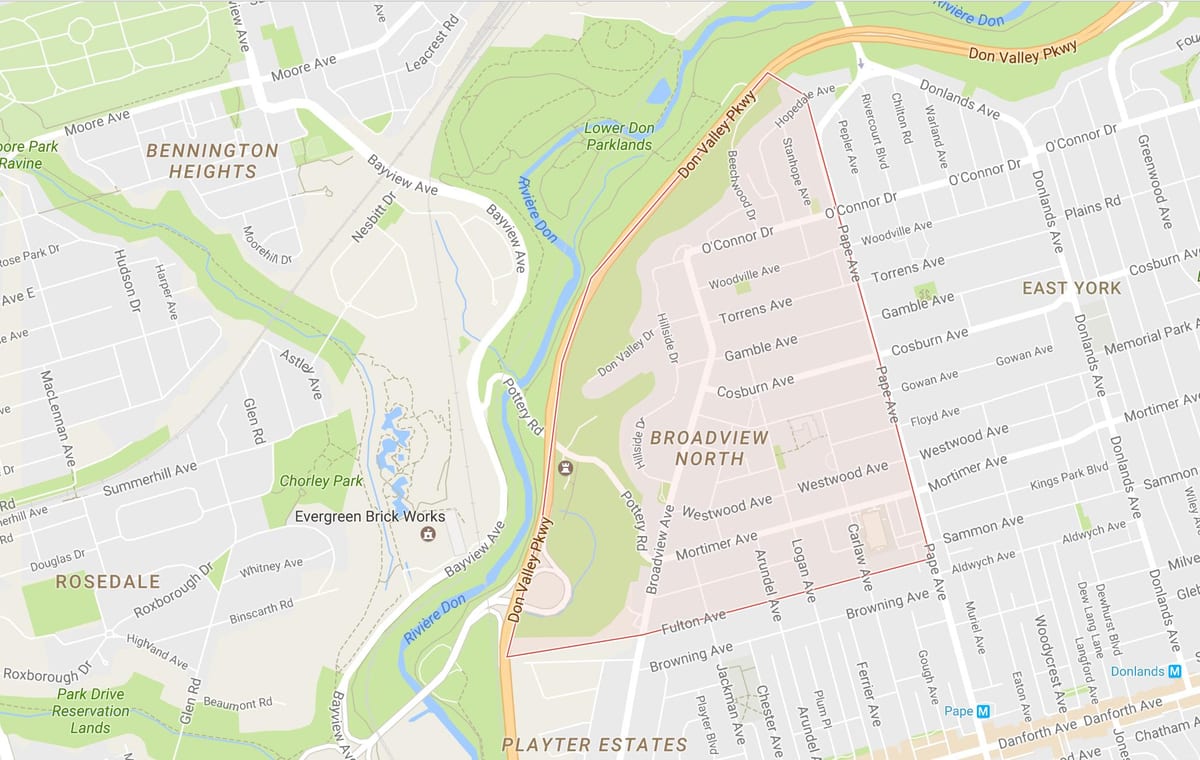 Χάρτης της Broadview Βόρεια γειτονιά του Τορόντο