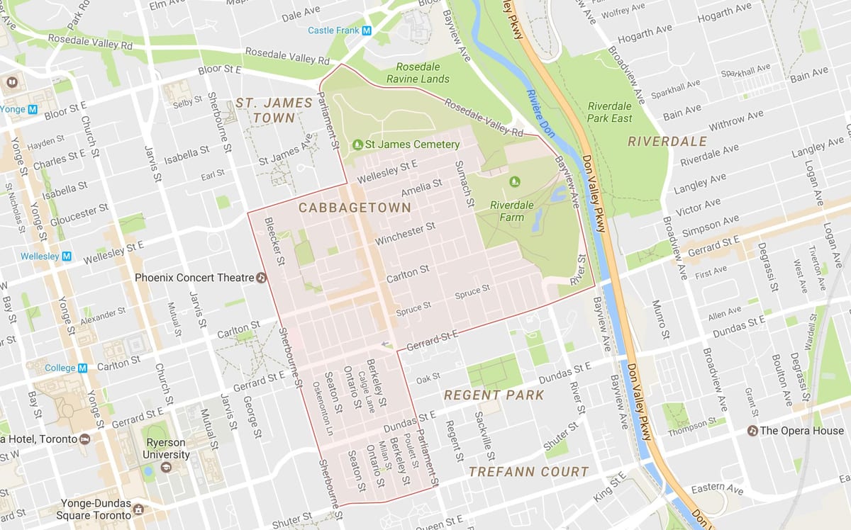 Χάρτης της Cabbagetown γειτονιά Τορόντο