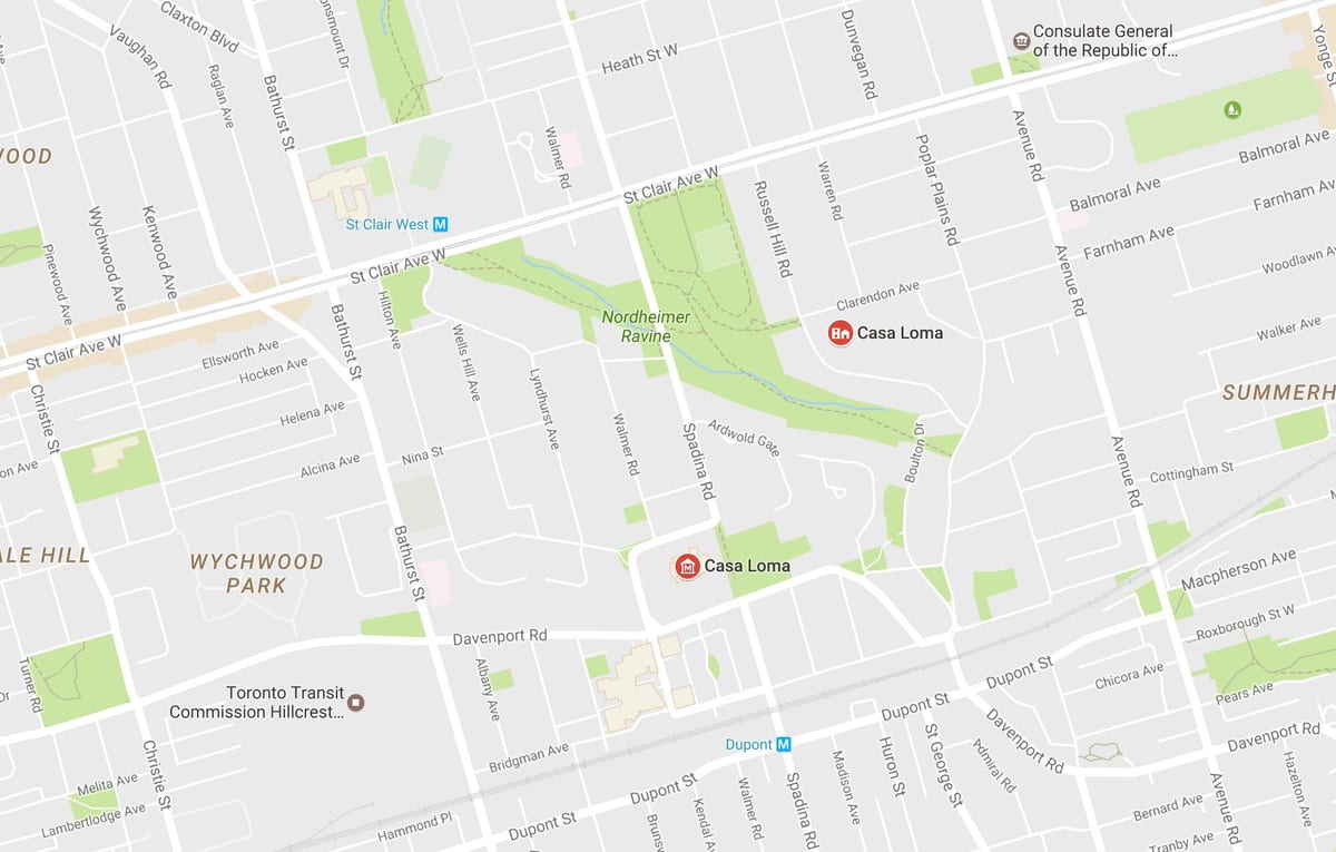 Χάρτης της Casa Loma γειτονιά Τορόντο