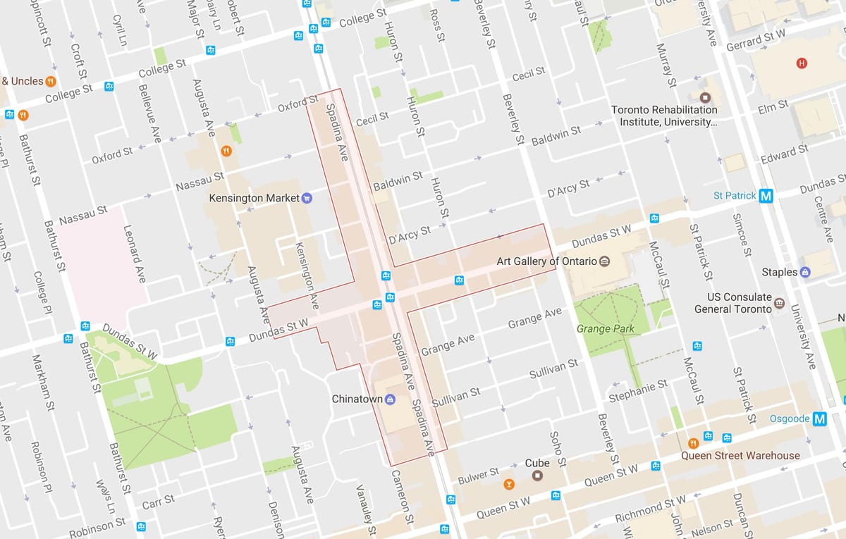 Χάρτης της Chinatown γειτονιά Τορόντο
