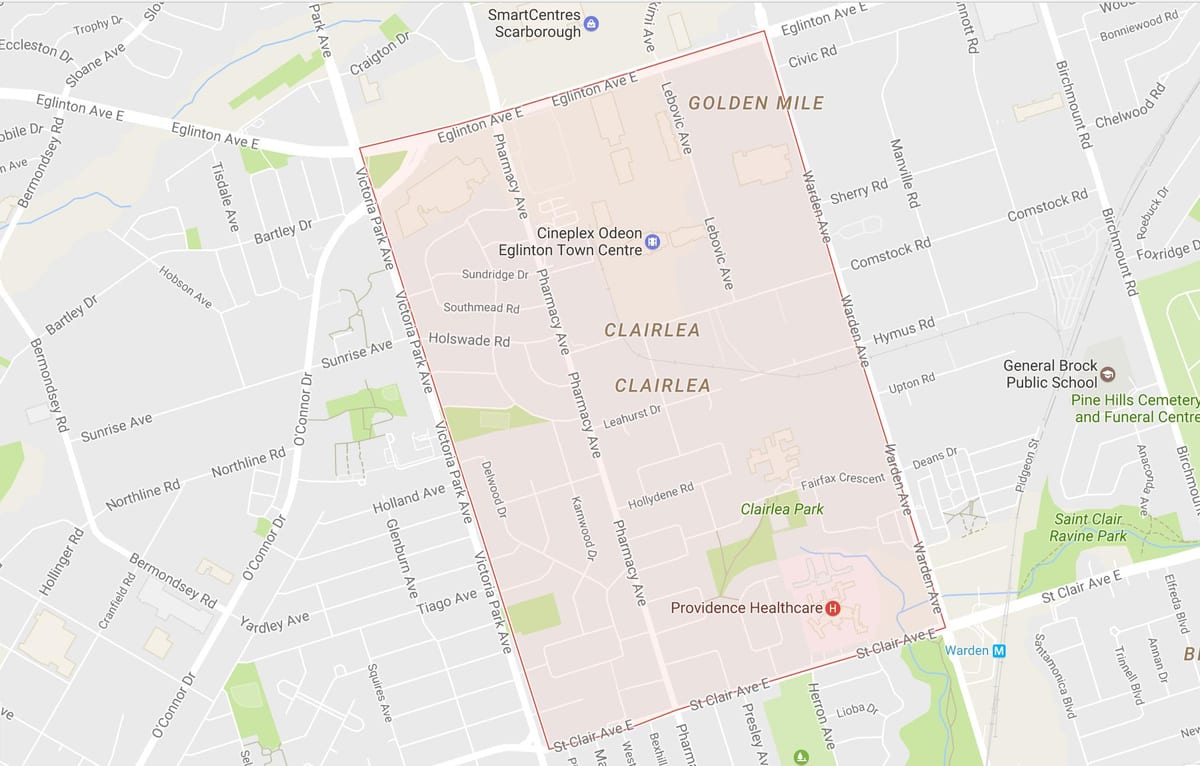 Χάρτης της Clairlea γειτονιά Τορόντο