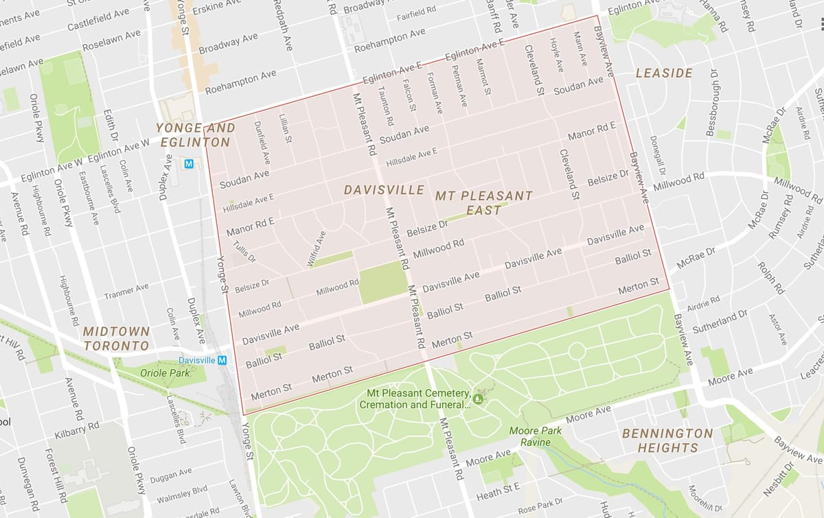 Χάρτης της Davisville Χωριό γειτονιά Τορόντο