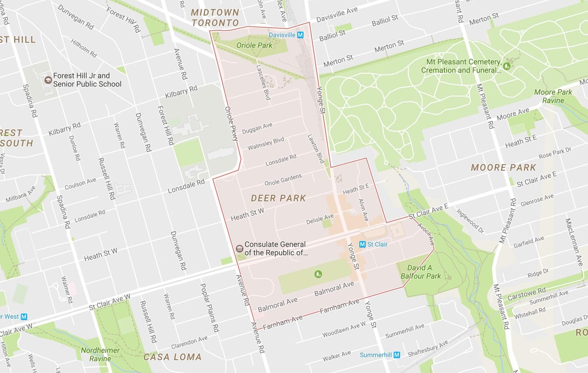 Χάρτης της Deer Park γειτονιά Τορόντο