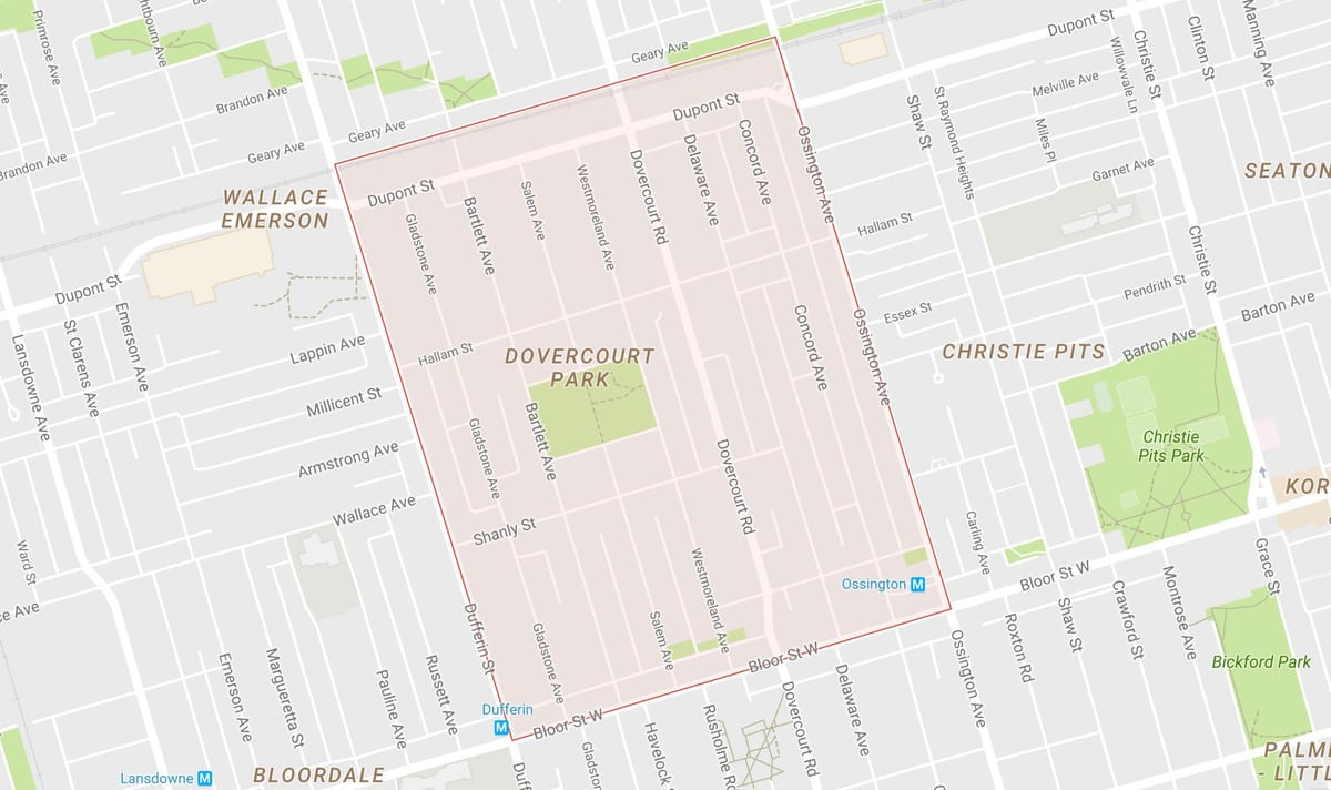 Χάρτης της Dovercourt Park γειτονιά Τορόντο