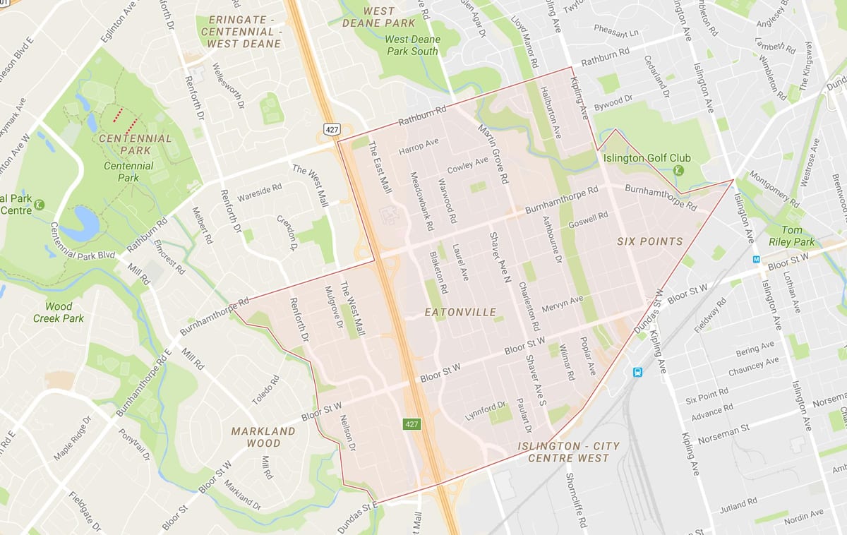 Χάρτης της Eatonville γειτονιά Τορόντο