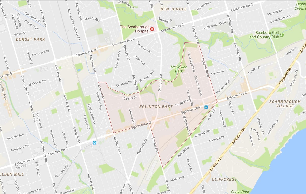 Χάρτης της Eglinton Ανατολική γειτονιά Τορόντο