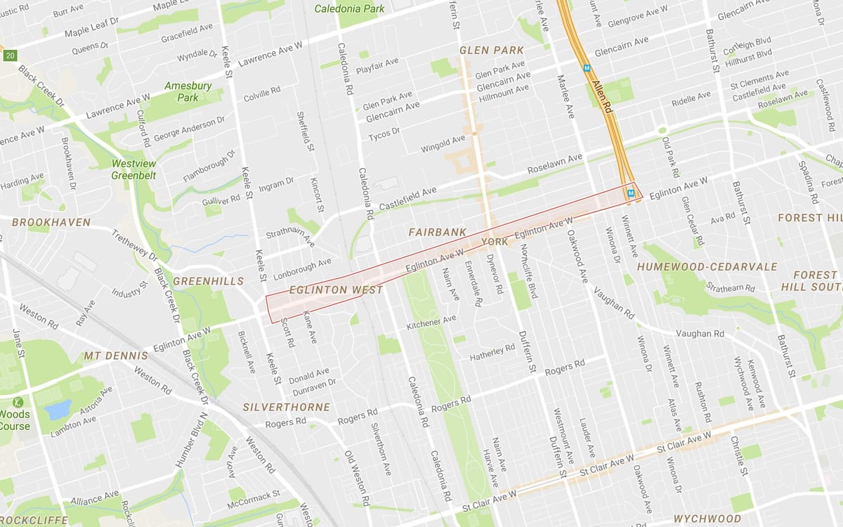 Χάρτης της Eglinton West γειτονιά Τορόντο