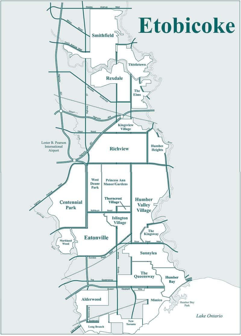 Χάρτης της Etobicoke γειτονιά Τορόντο