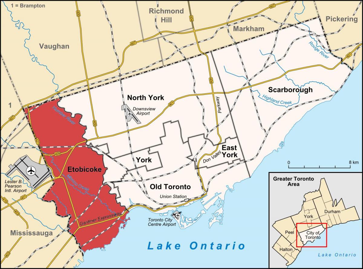 Χάρτης της Etobicoke περιοχή, Τορόντο