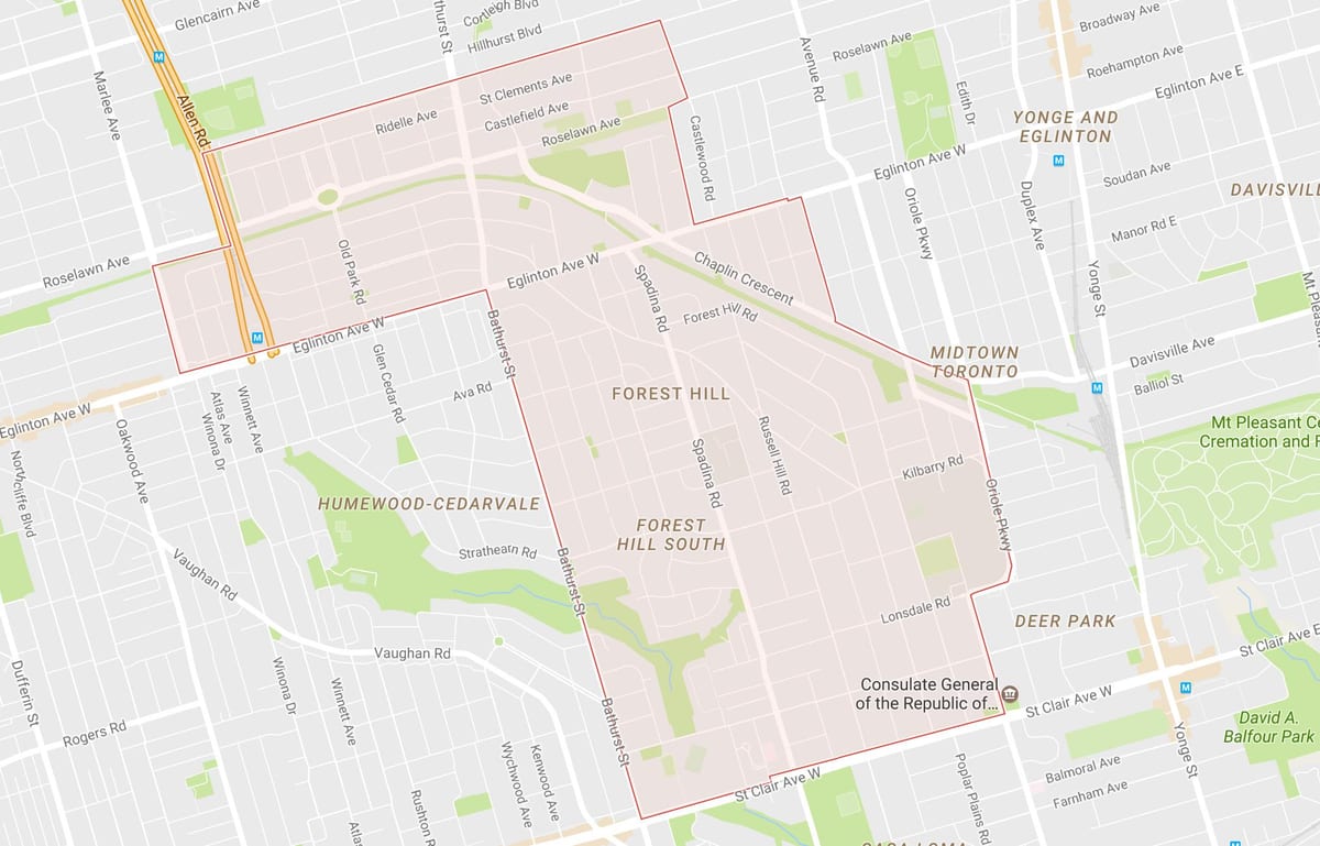 Χάρτης της Forest Hill γειτονιά Τορόντο