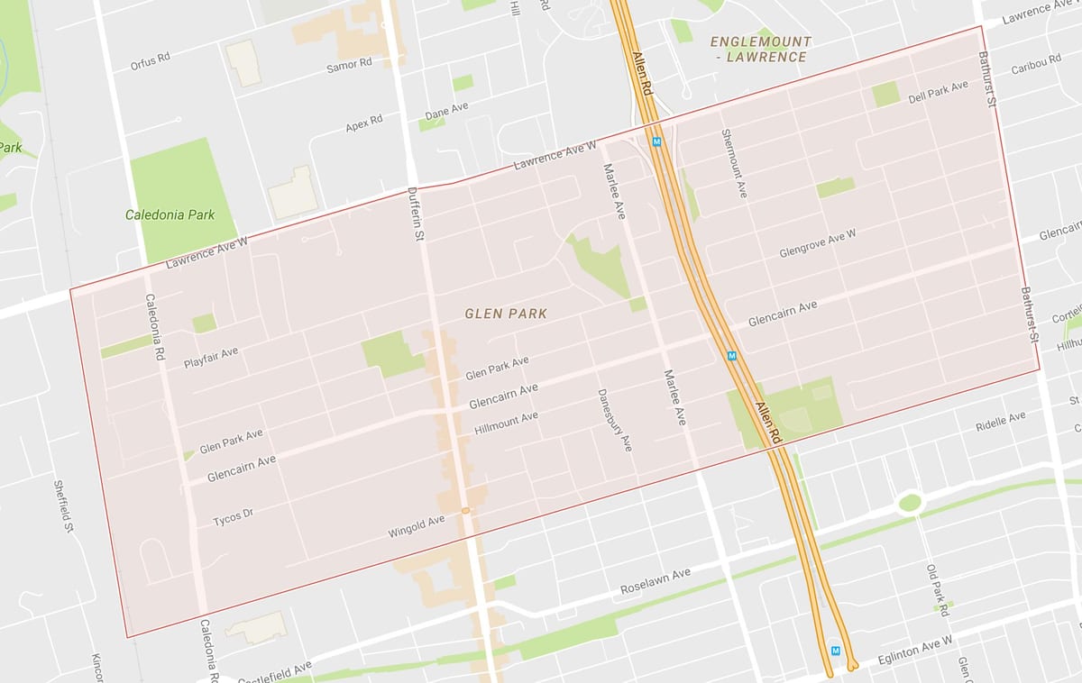 Χάρτης της Glen Park γειτονιά Τορόντο