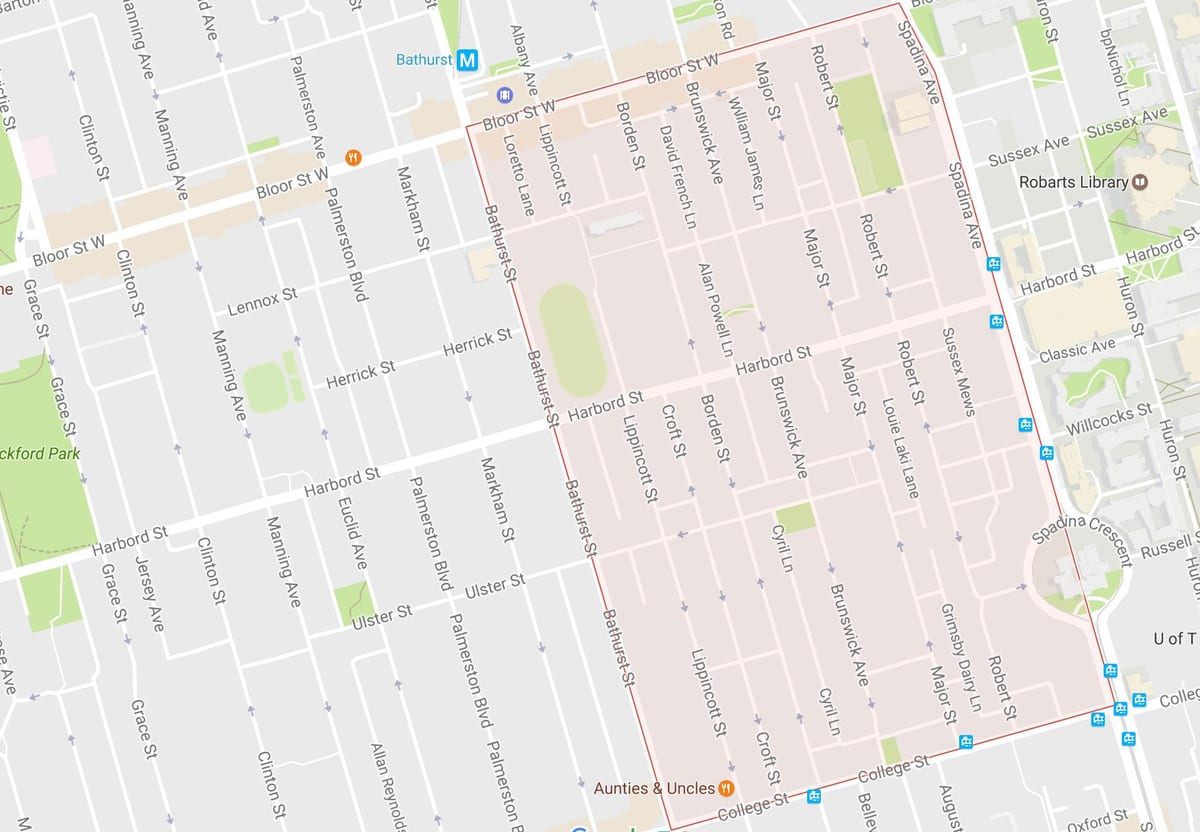 Χάρτης της Harbord Χωριό γειτονιά Τορόντο