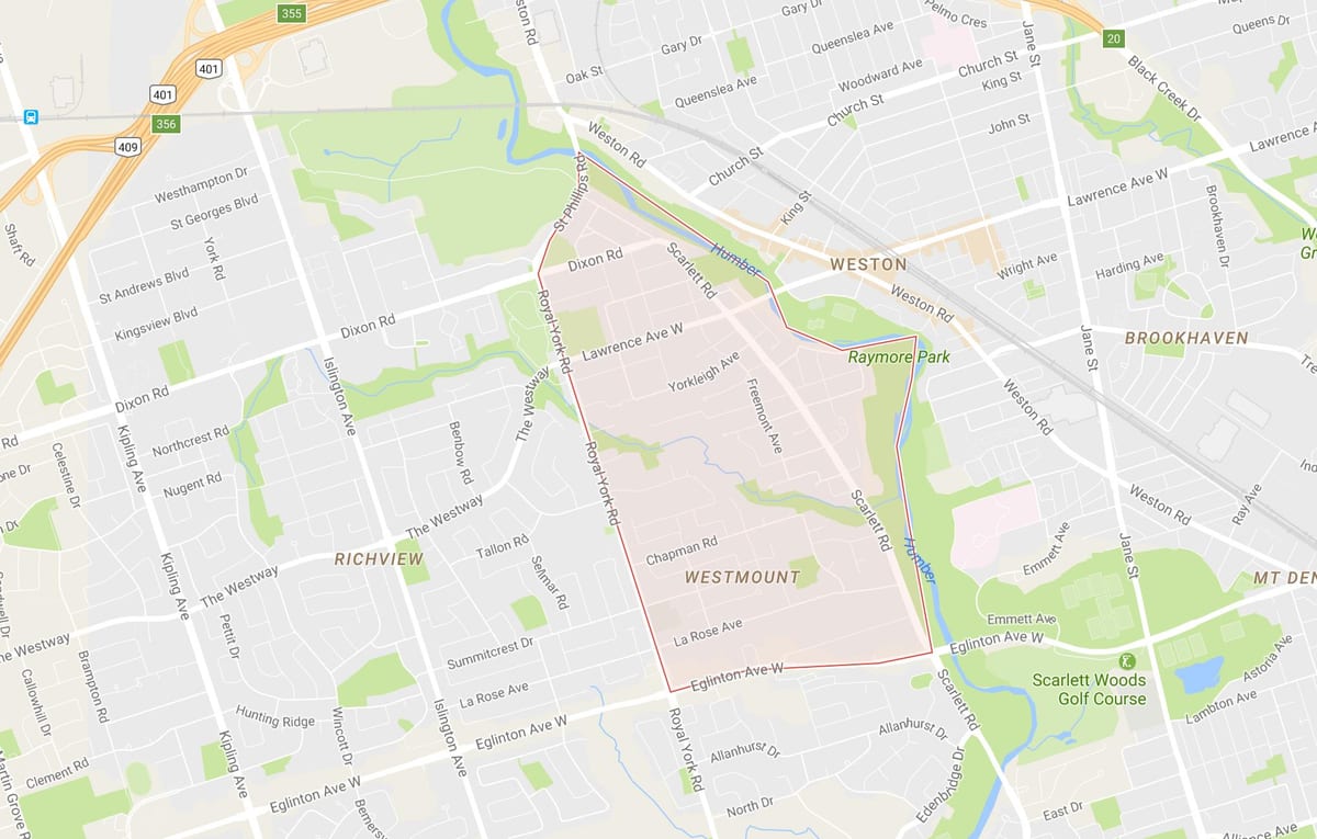 Χάρτης της Humber Ύψη – Westmount γειτονιά Τορόντο