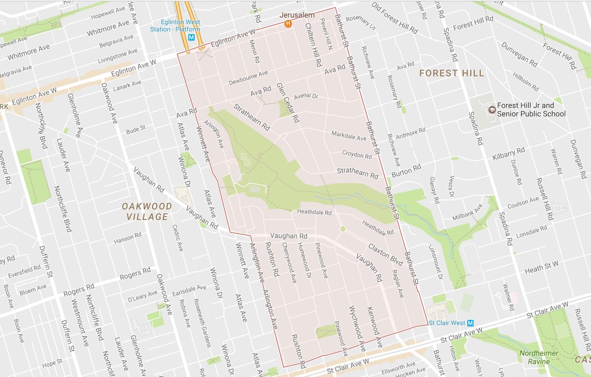 Χάρτης της Humewood–Cedarvale γειτονιά Τορόντο