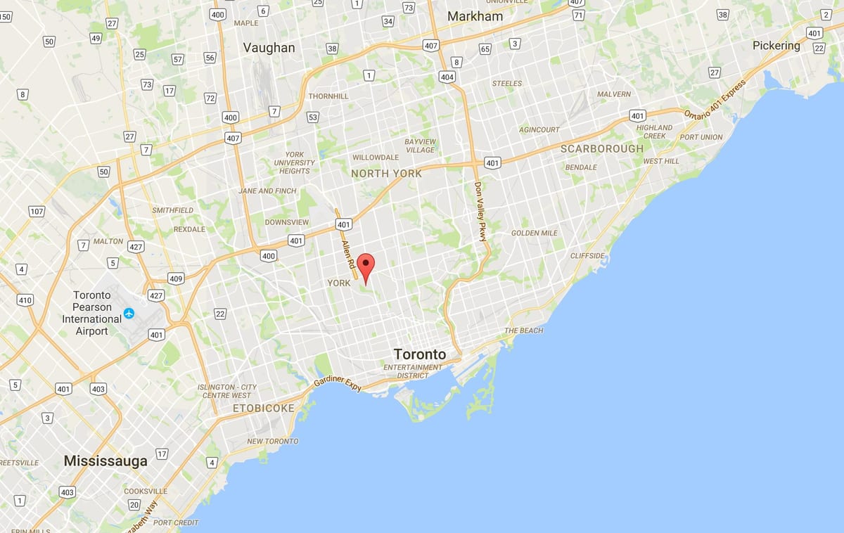 Χάρτης της Humewood–Cedarvale περιοχή, Τορόντο
