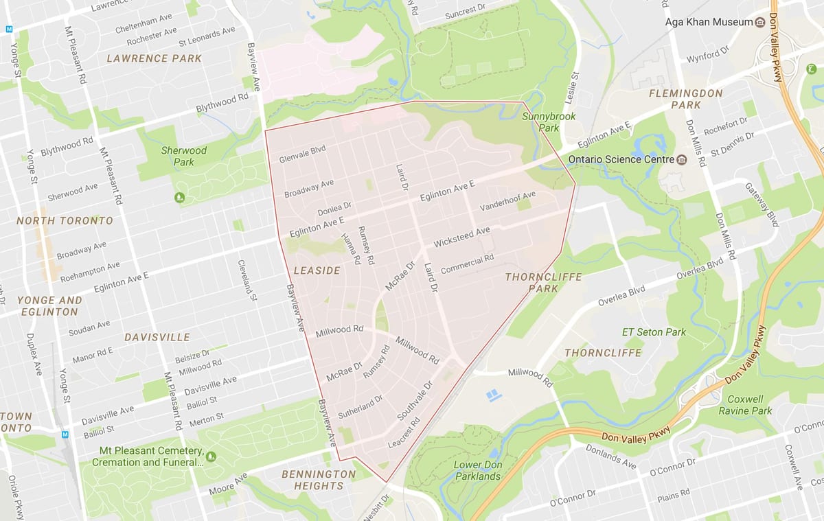 Χάρτης της Leaside γειτονιά Τορόντο