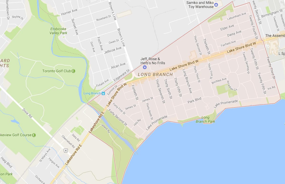 Χάρτης της Long Branch γειτονιά Τορόντο