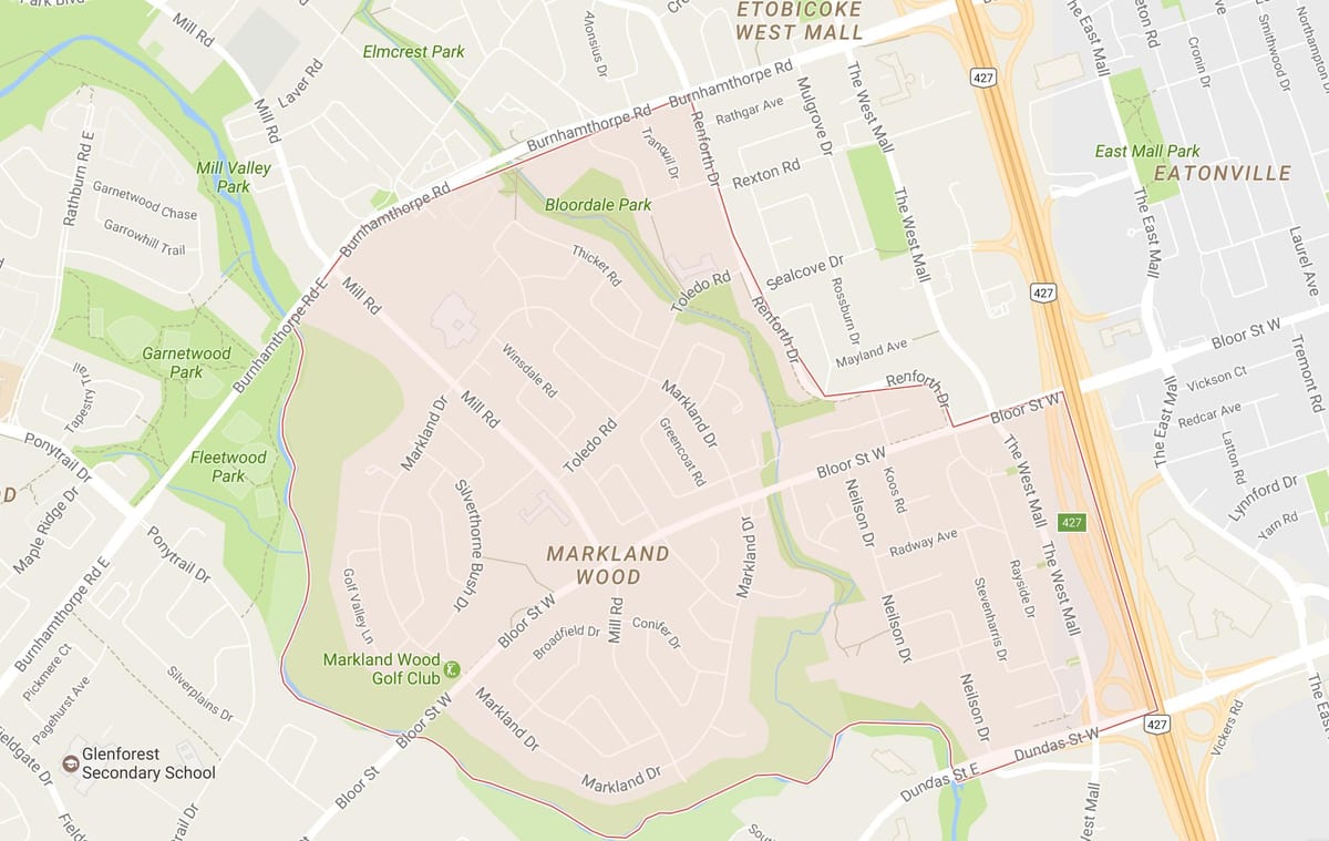 Χάρτης της Markland Ξύλο γειτονιά Τορόντο