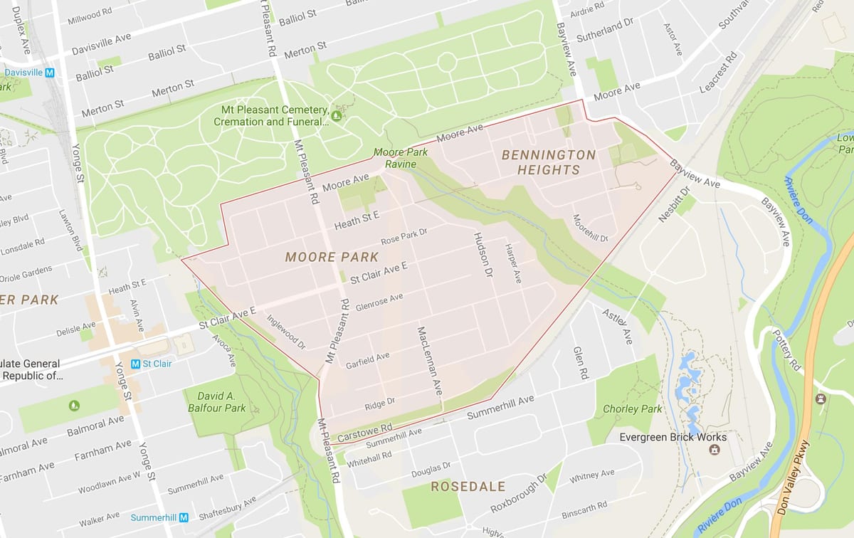 Χάρτης της Moore Park γειτονιά Τορόντο