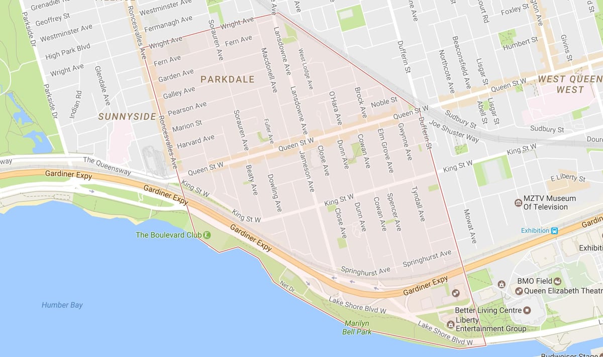 Χάρτης της Parkdale γειτονιά Τορόντο