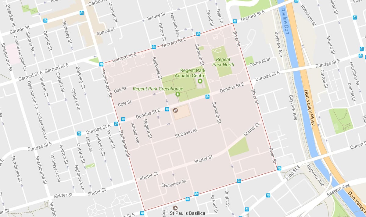 Χάρτης της Regent Park γειτονιά Τορόντο