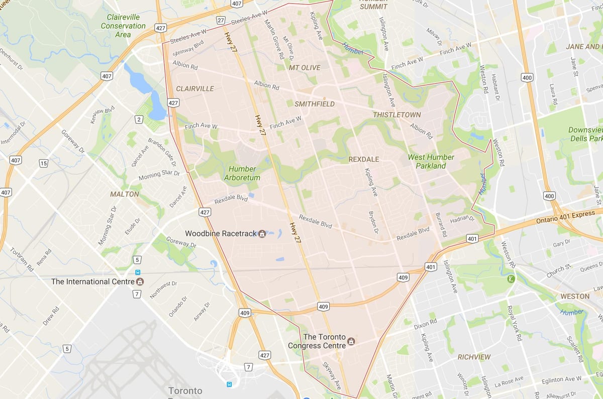 Χάρτης της Rexdale γειτονιά Τορόντο