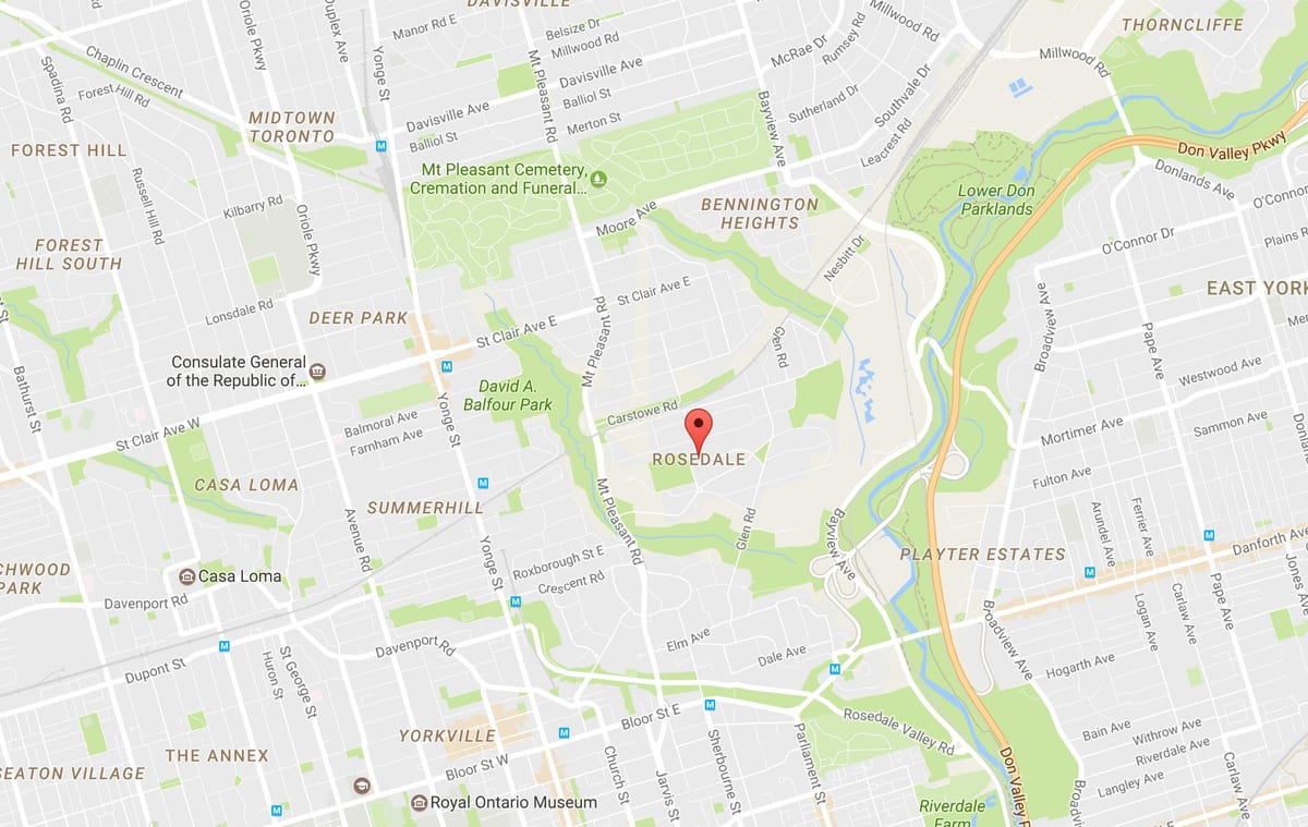 Χάρτης της Rosedale γειτονιά Τορόντο