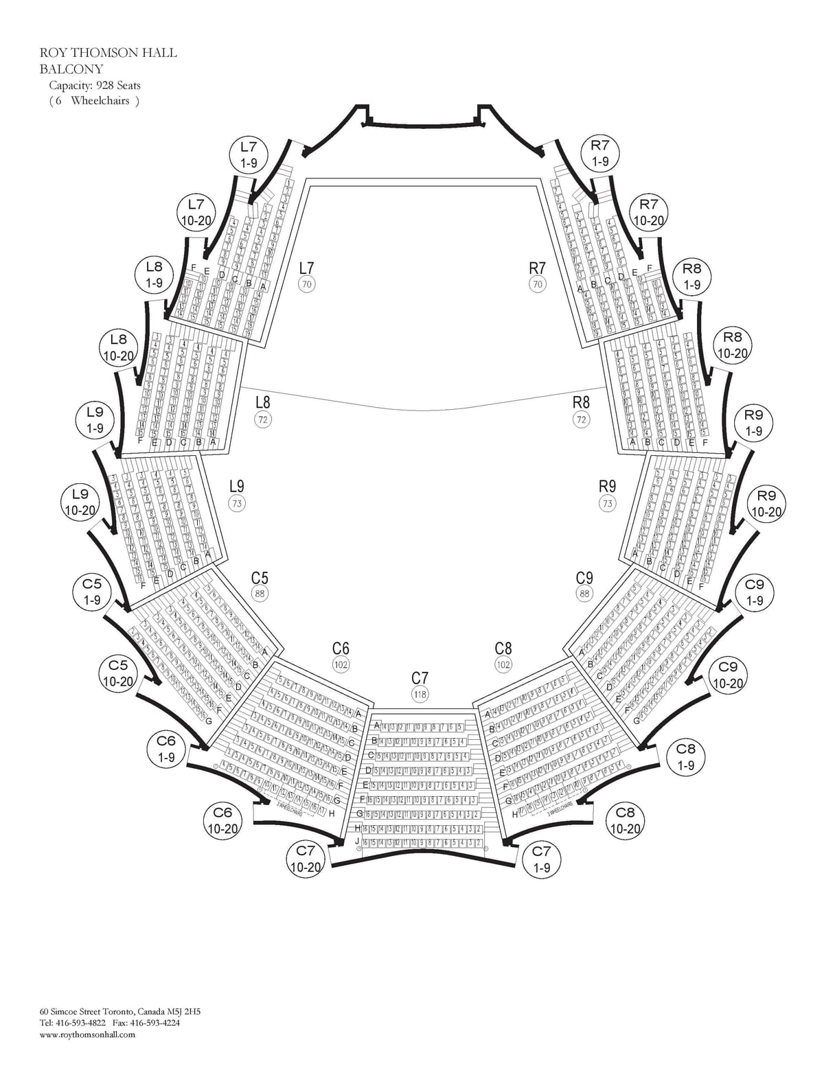 Χάρτης του Roy Thomson Hall μπαλκόνι Τορόντο