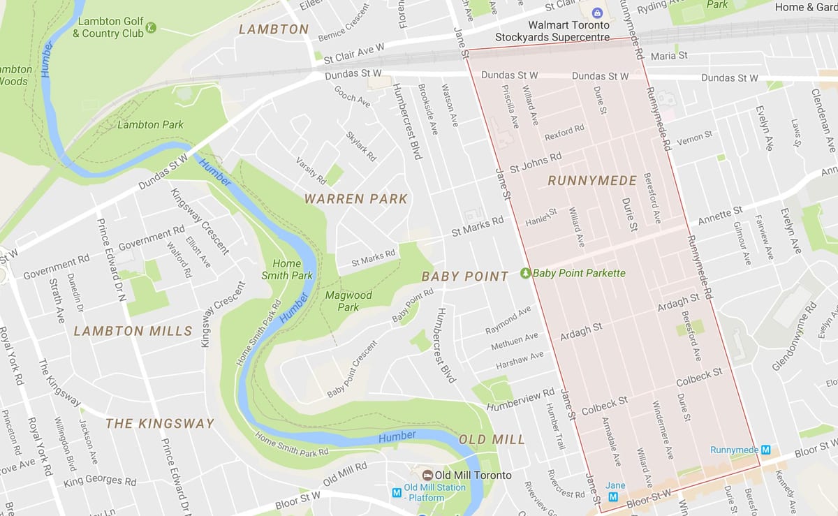 Χάρτης της Runnymede γειτονιά Τορόντο