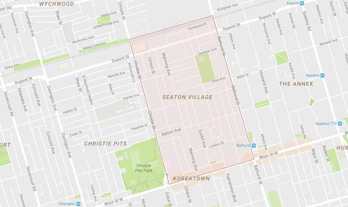 Χάρτης της Seaton Village γειτονιά Τορόντο
