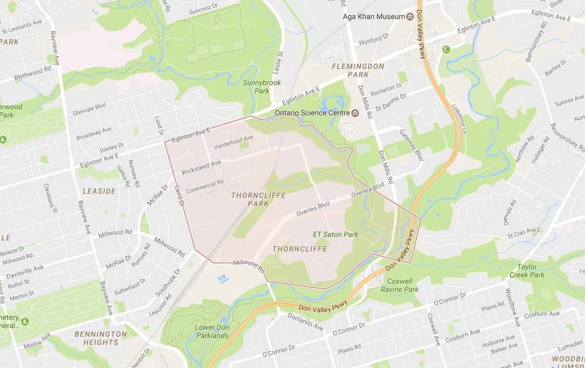 Χάρτης της Thorncliffe Park γειτονιά Τορόντο
