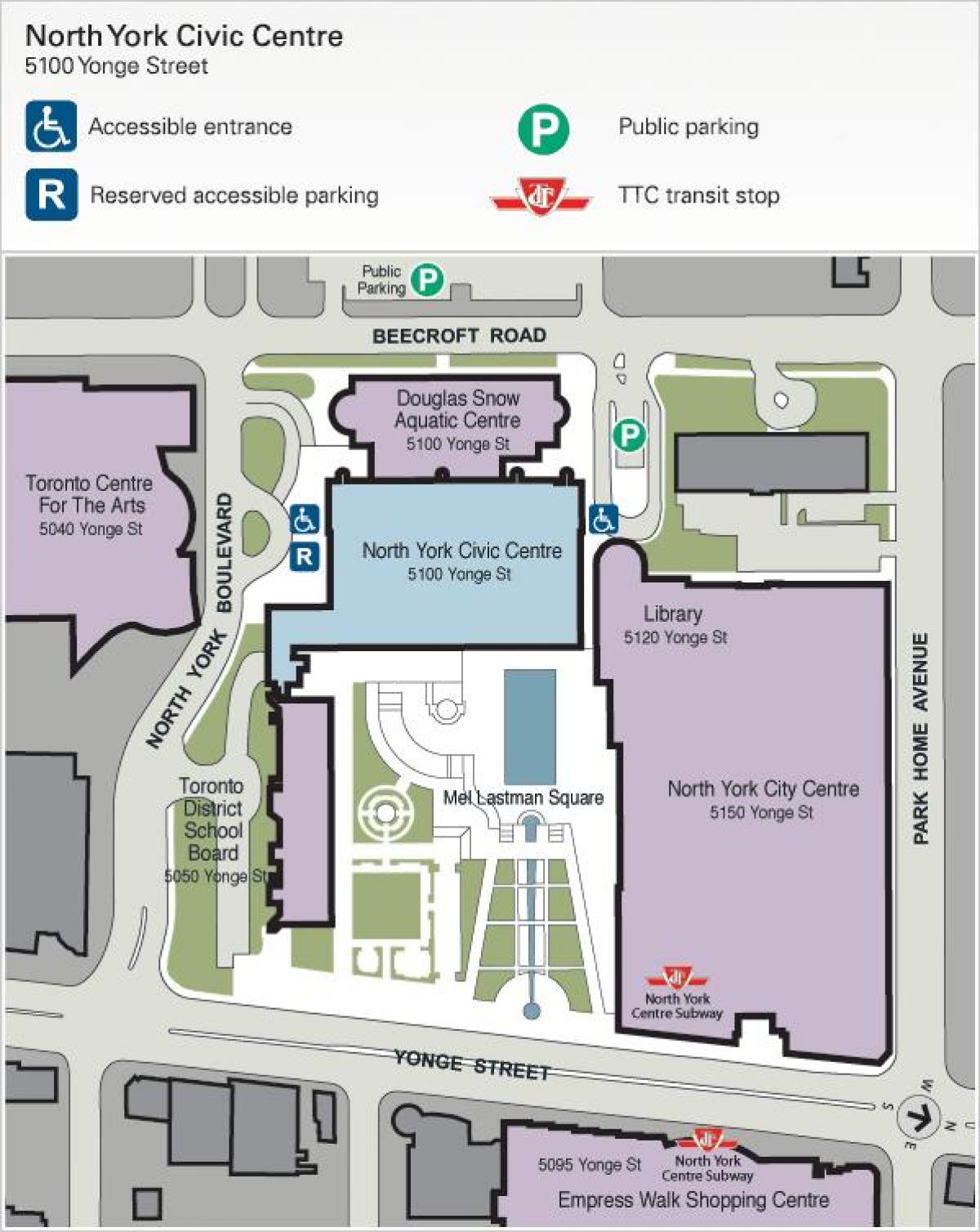 Χάρτης του Τορόντο Κέντρο για τις Τέχνες χώρο στάθμευσης