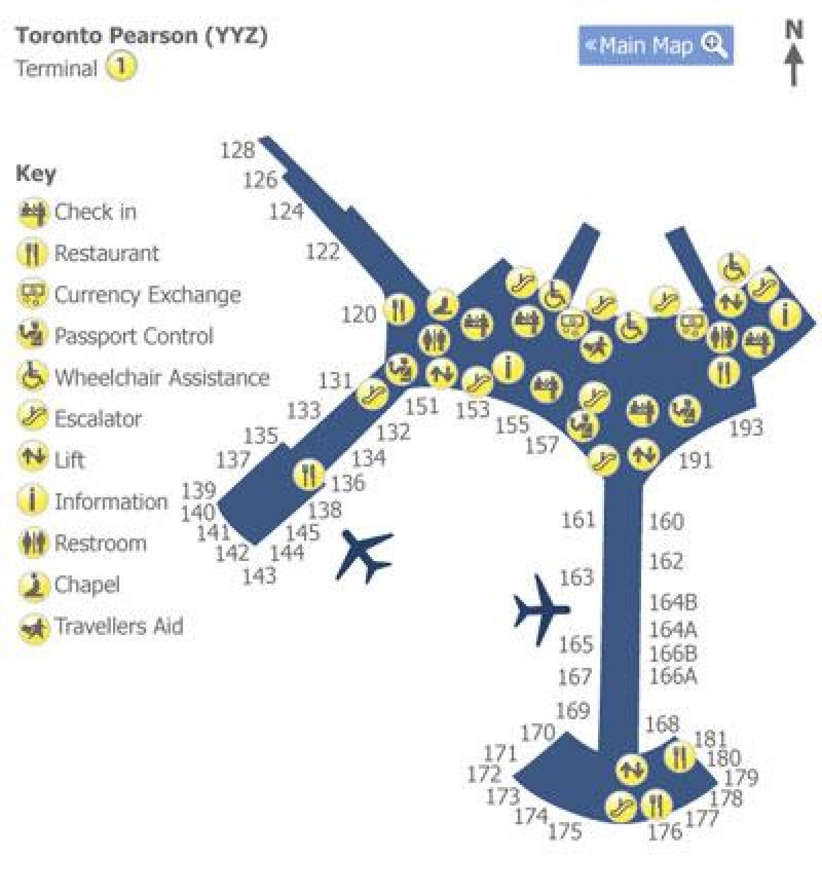 Χάρτης του Τορόντο Pearson airport terminal 1